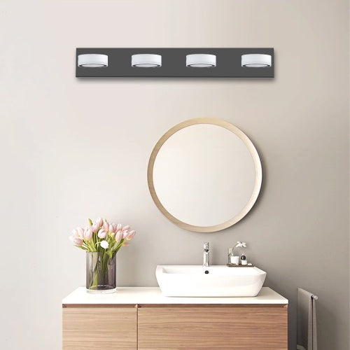 Keeno matte black bathroom vanity LED light with four bulbs

