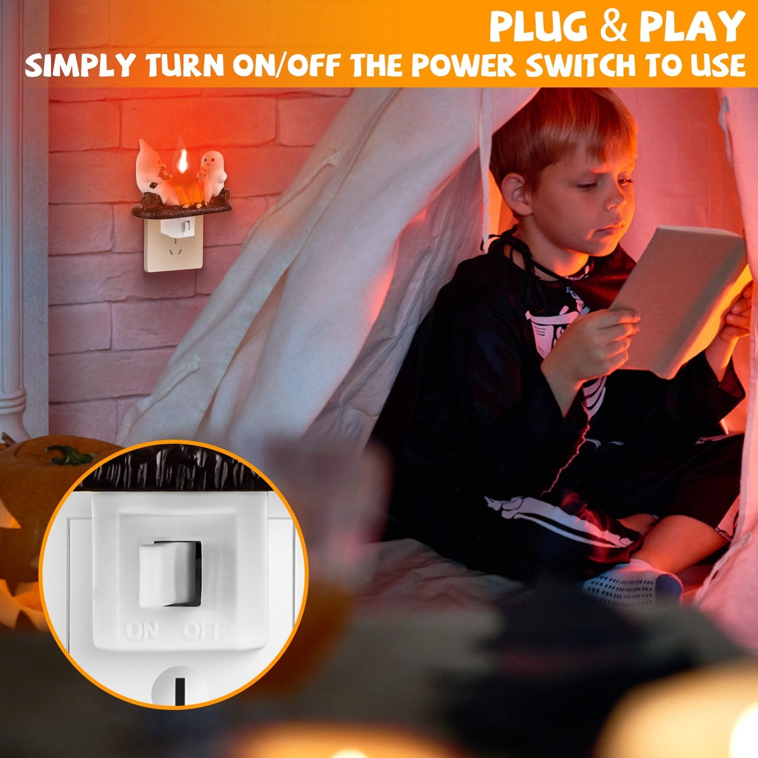 Ghost campfire flickering flame night light for Halloween bedroom decor
USA