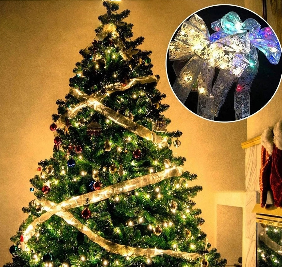 alt="LED Christmas Ribbon Fairy Lights Bow Tie Warm Gold"

