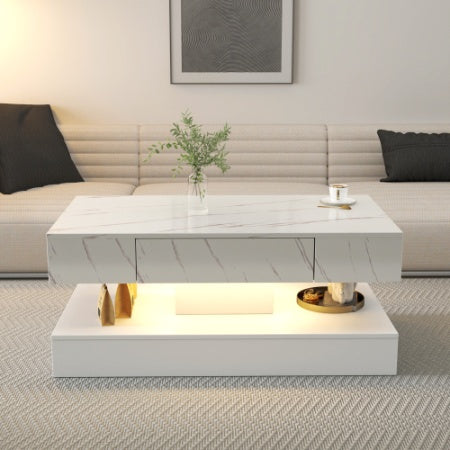 Modern LED coffee table with RGB lights and built-in storage drawer for living room décor – Keeno USA
