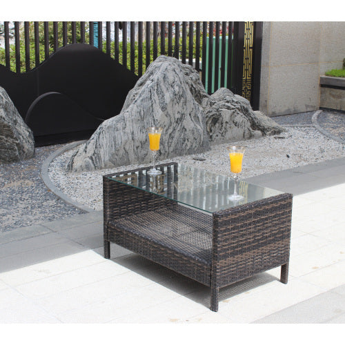 outdoor wicker coffee table with tempered glass top