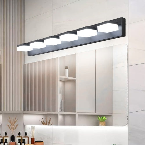 Contemporary Bathroom Wall Lighting - 6 Light Black LED Vanity USA

