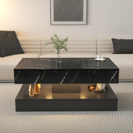 Modern LED coffee table with RGB lights and built-in storage drawer for living room décor – Keeno USA
