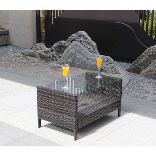 outdoor wicker coffee table with tempered glass top