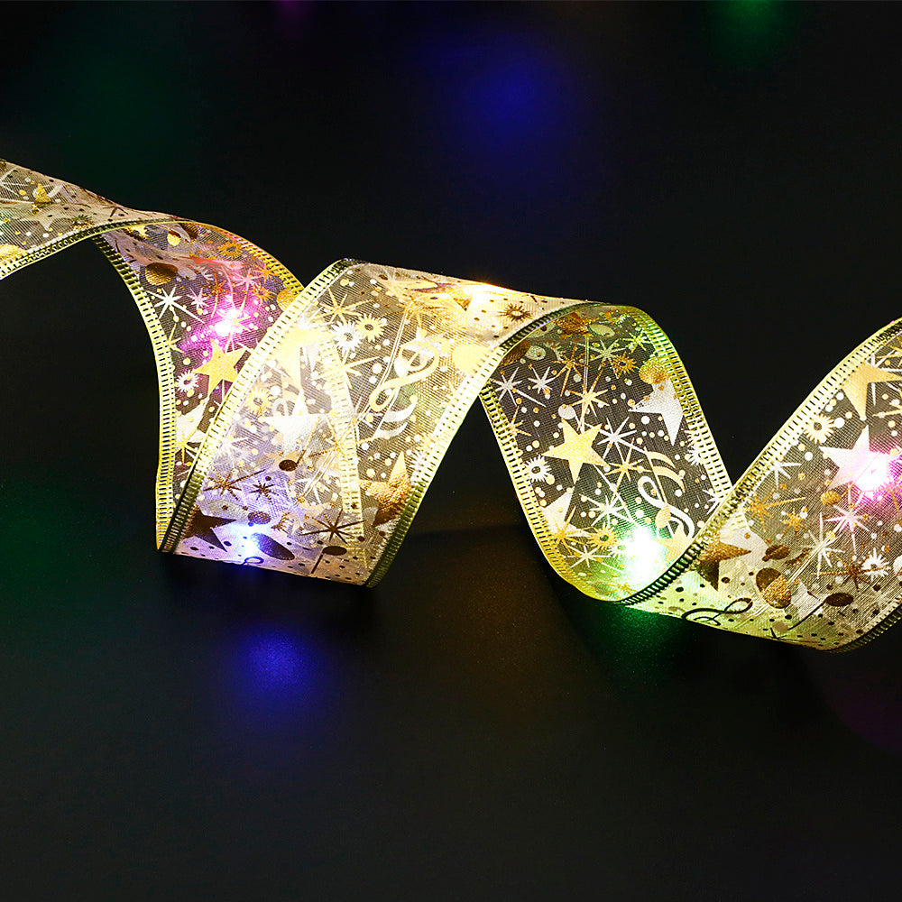 alt="LED Christmas Ribbon Fairy Lights Bow Tie Warm Gold"

