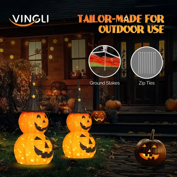 2PCS 3FT Halloween Pumpkin Decorations with 150 LED Lights for Indoor & Outdoor Use – Collapsible Design USA