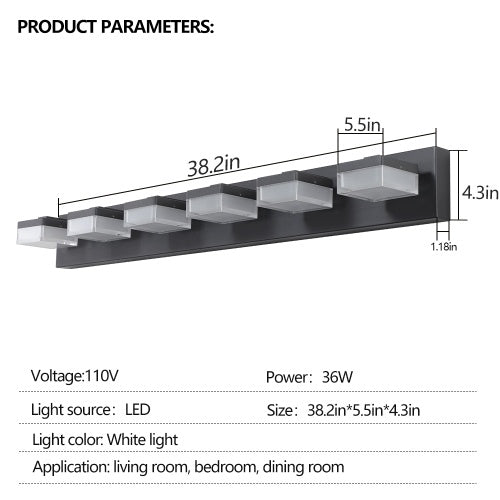 Contemporary Bathroom Wall Lighting - 6 Light Black LED Vanity USA

