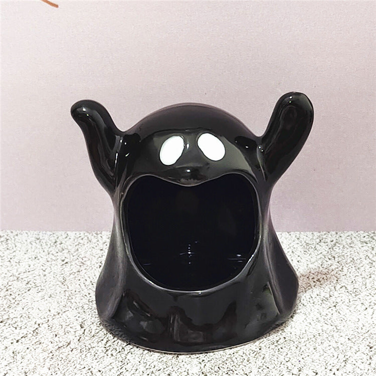 White ceramic ghost Halloween ornament candle holder USA