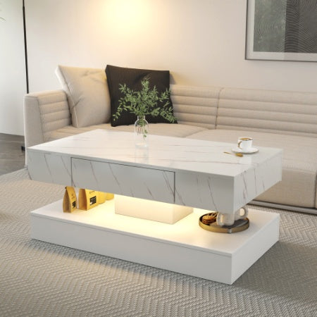 Modern LED coffee table with RGB lights and built-in storage drawer for living room décor – Keeno USA
