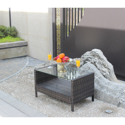 outdoor wicker coffee table with tempered glass top