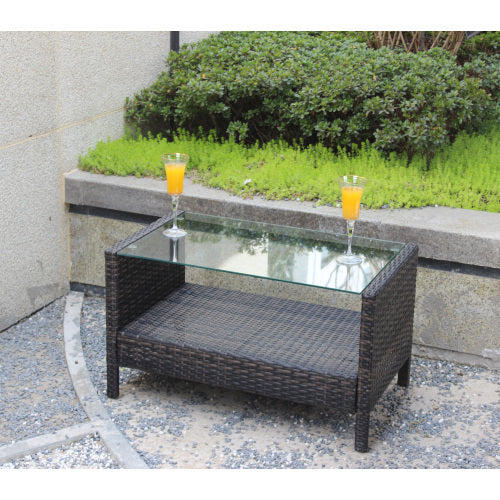 outdoor wicker coffee table with tempered glass top