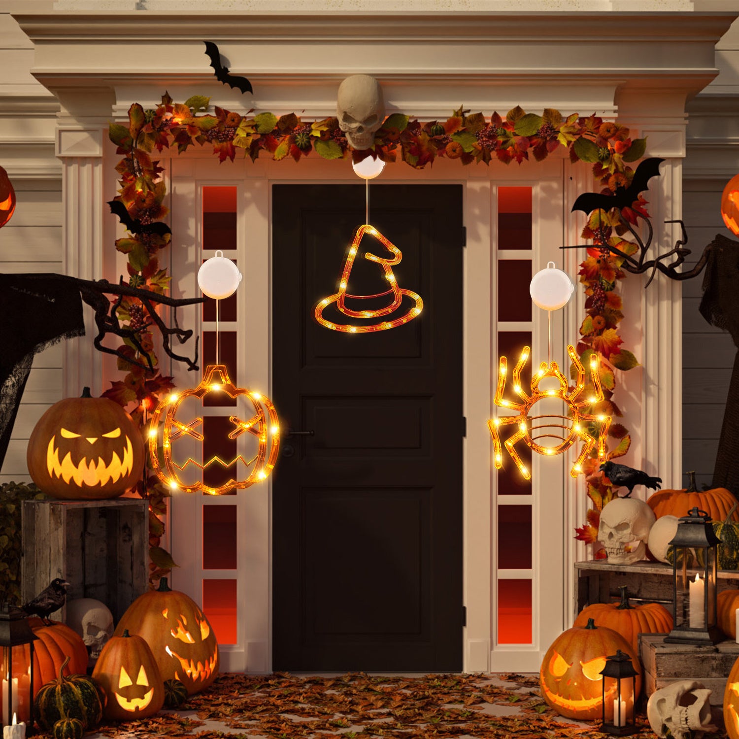 Halloween Pumpkin Window Light Orange LED Hanging