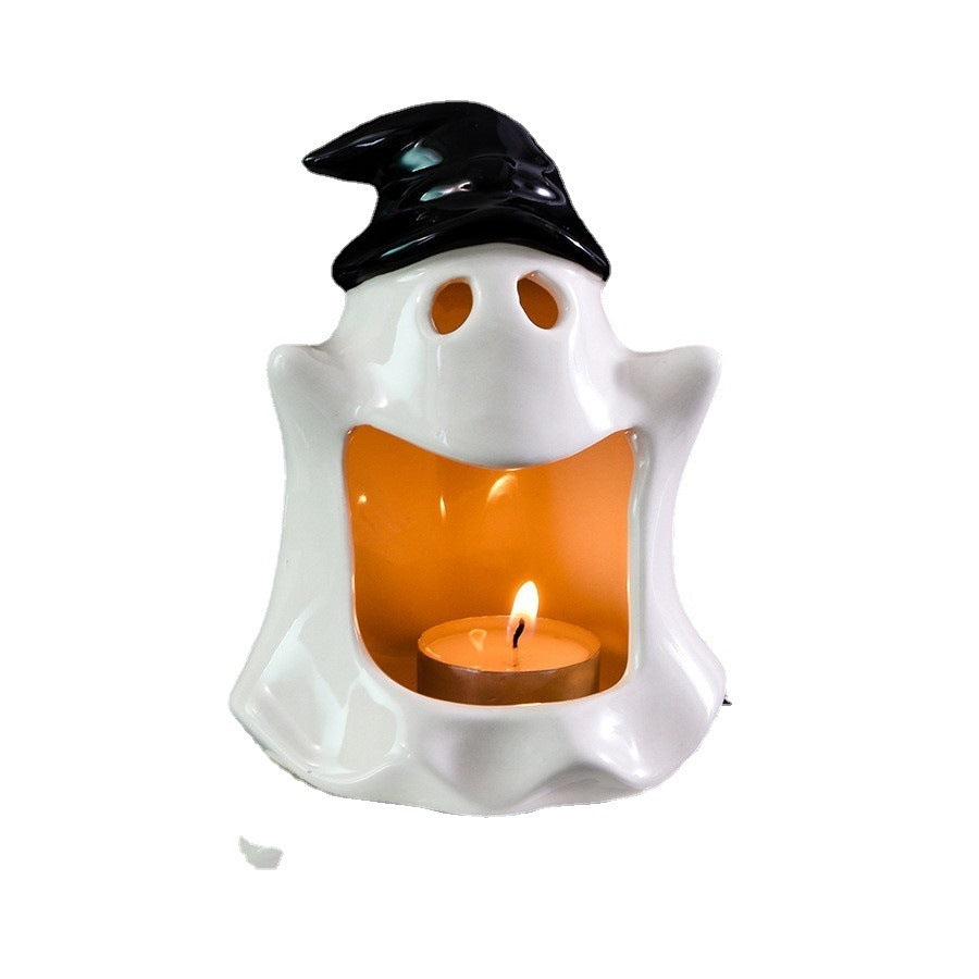White ceramic ghost Halloween ornament candle holder USA