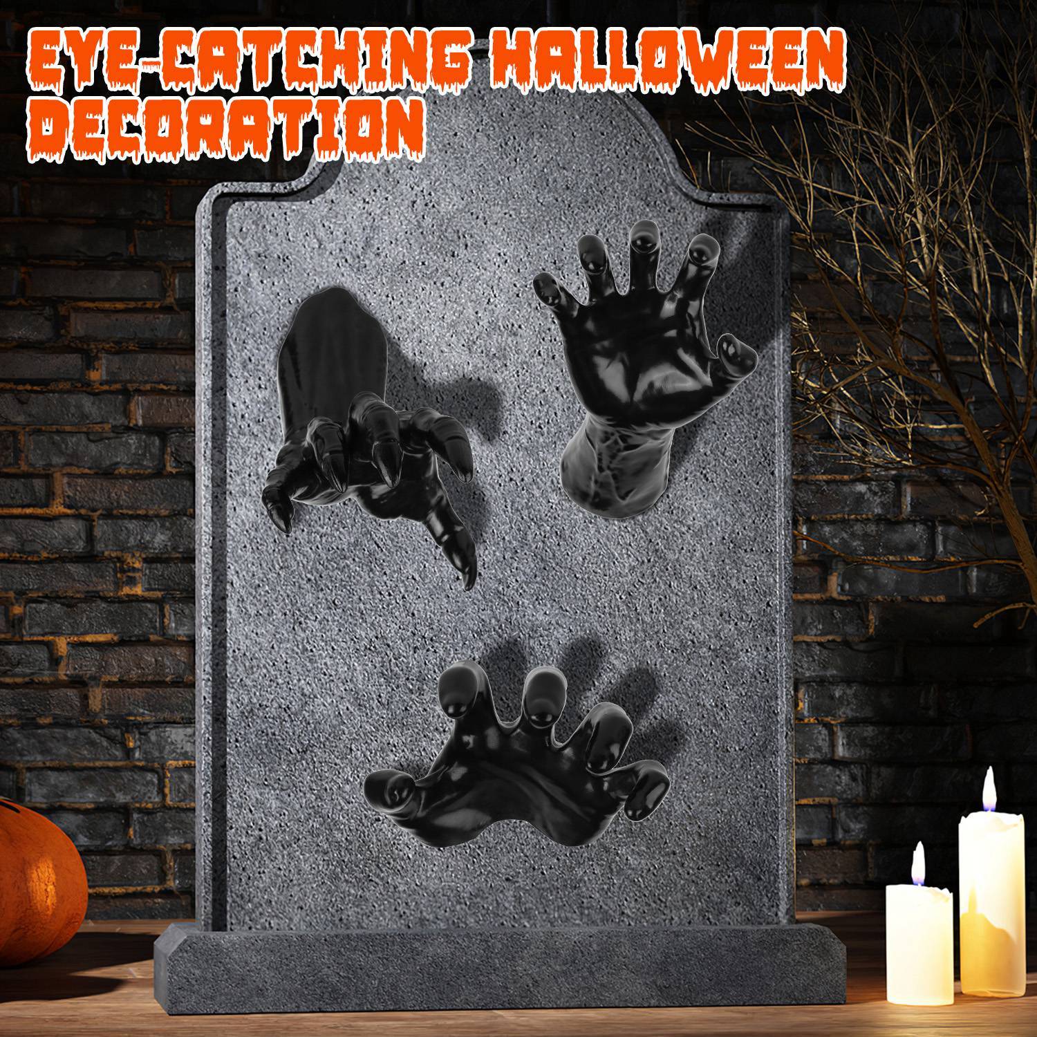 3 piece wall mounted reaching hands with LED candles Halloween decor USA