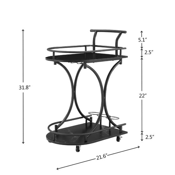 Party Bar Cart with Wine Rack and Glass Holder