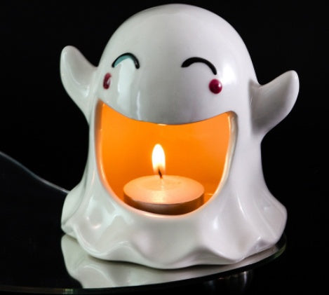 White ceramic ghost Halloween ornament candle holder USA