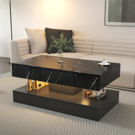 Modern LED coffee table with RGB lights and built-in storage drawer for living room décor – Keeno USA
