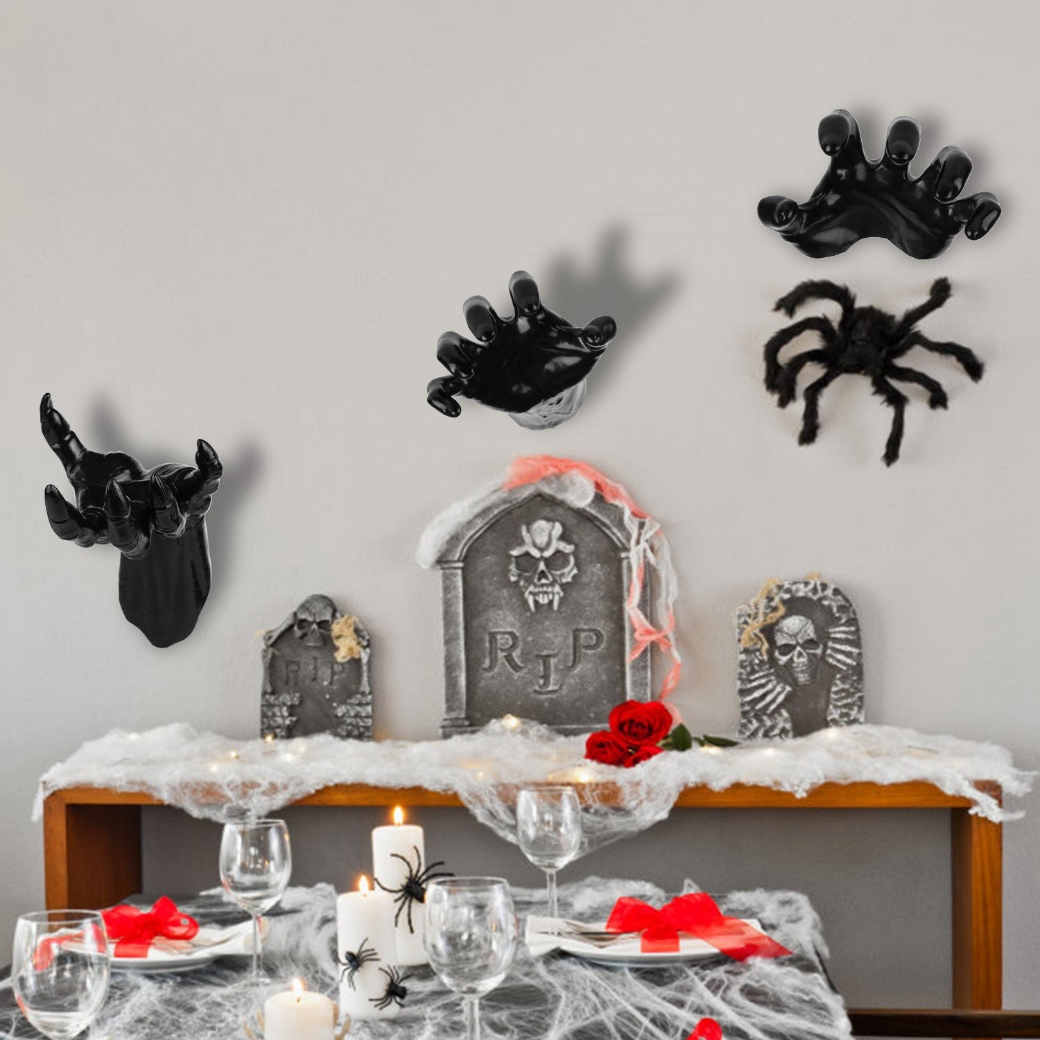 3 piece wall mounted reaching hands with LED candles Halloween decor USA