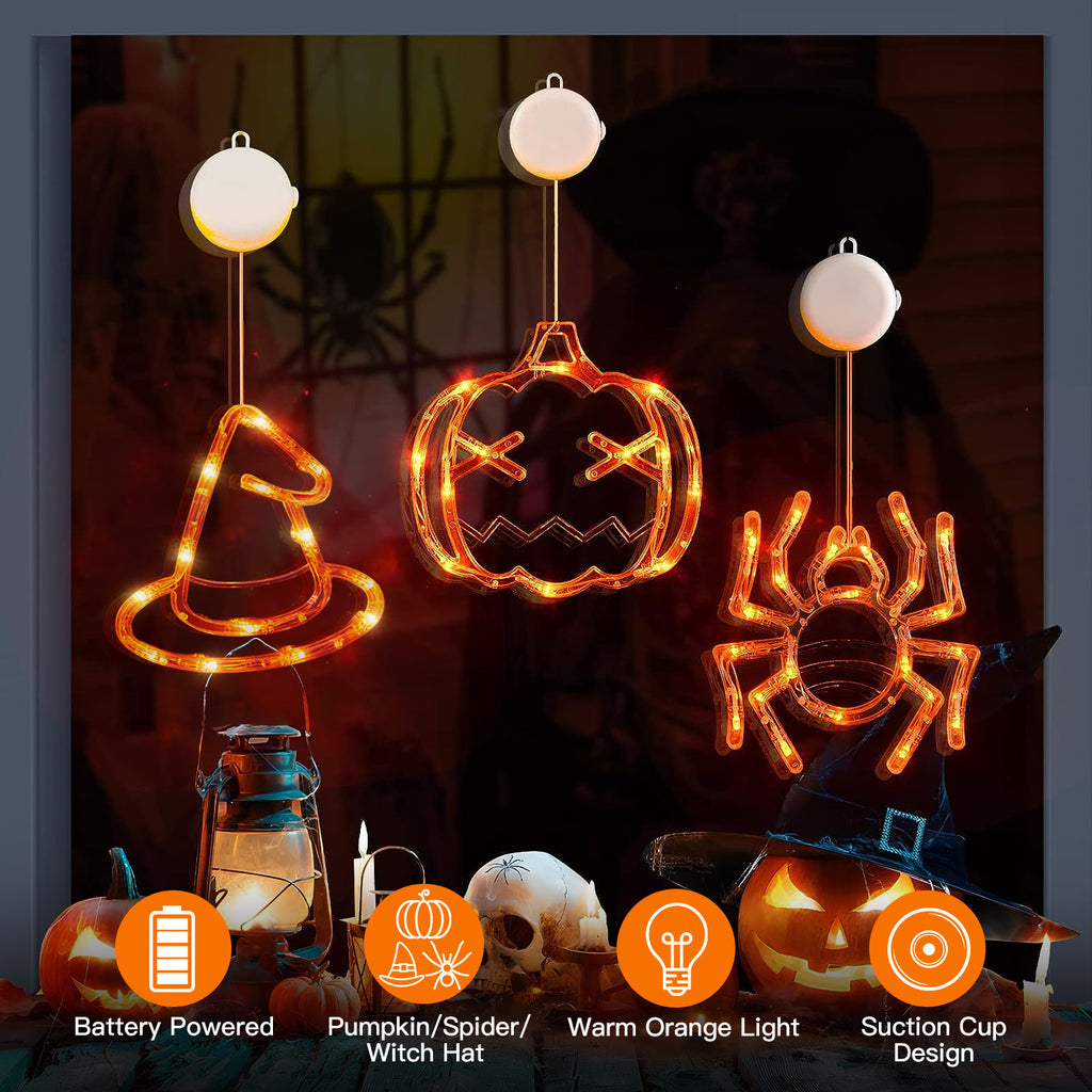 Halloween Pumpkin Window Light Orange LED Hanging