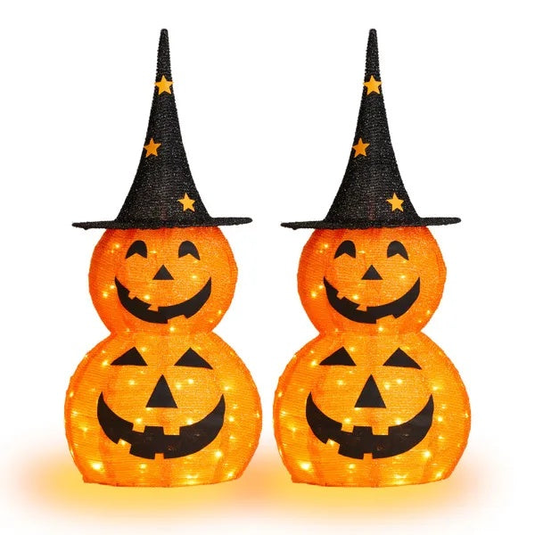 2PCS 3FT Halloween Pumpkin Decorations with 150 LED Lights for Indoor & Outdoor Use – Collapsible Design USA