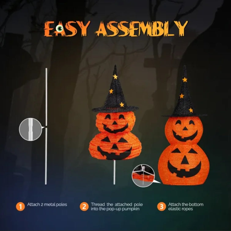 2PCS 3FT Halloween Pumpkin Decorations with 150 LED Lights for Indoor & Outdoor Use – Collapsible Design USA