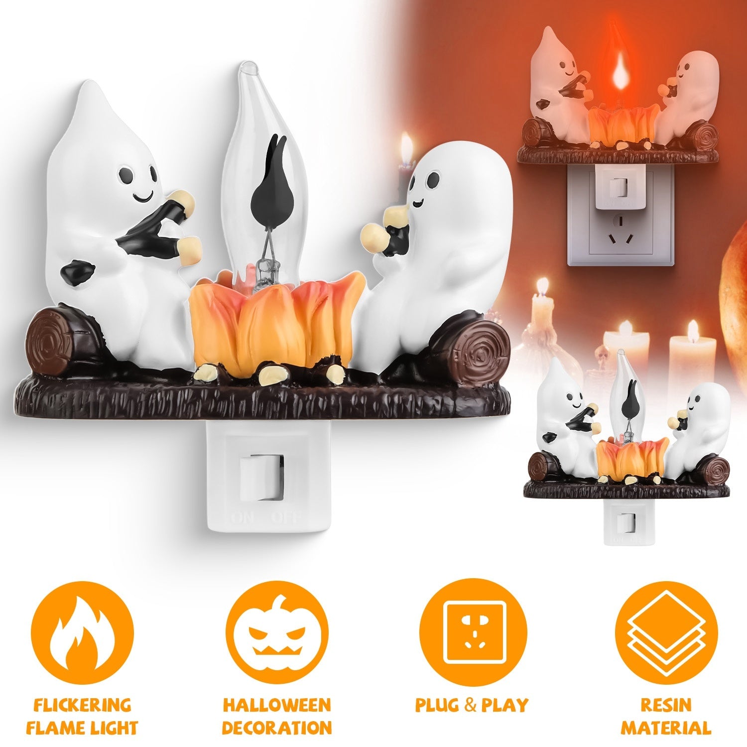 Ghost campfire flickering flame night light for Halloween bedroom decor
USA