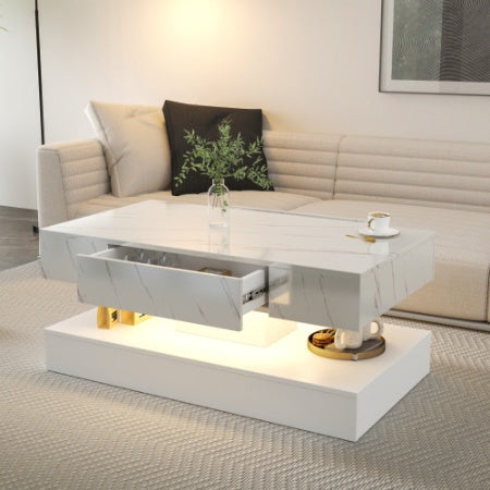Modern LED coffee table with RGB lights and built-in storage drawer for living room décor – Keeno USA

