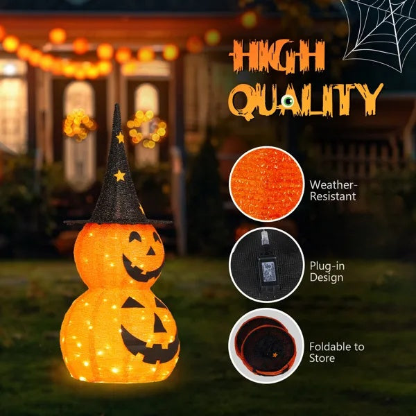 2PCS 3FT Halloween Pumpkin Decorations with 150 LED Lights for Indoor & Outdoor Use – Collapsible Design USA