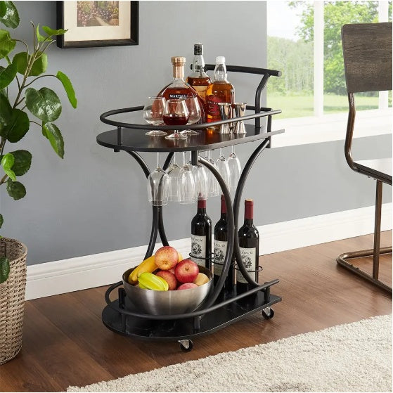 Keeno 2-Tier Rolling Bar Cart with Wine Rack USA