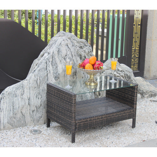 outdoor wicker coffee table with tempered glass top