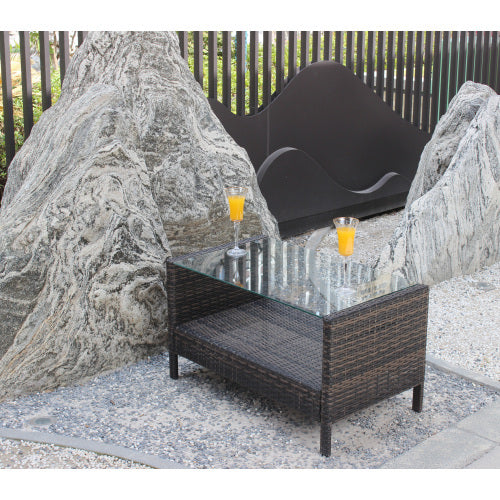 outdoor wicker coffee table with tempered glass top