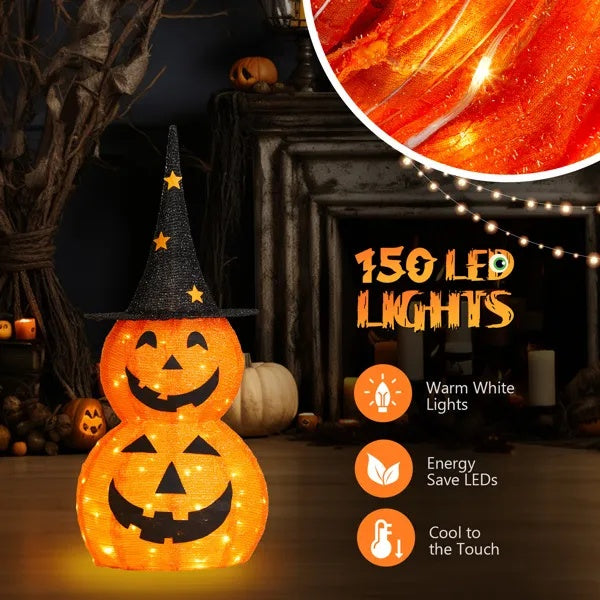 2PCS 3FT Halloween Pumpkin Decorations with 150 LED Lights for Indoor & Outdoor Use – Collapsible Design USA