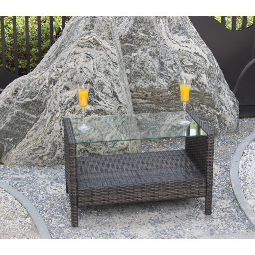outdoor wicker coffee table with tempered glass top