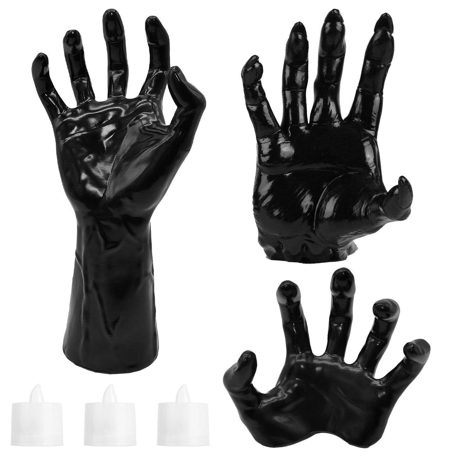 3 piece wall mounted reaching hands with LED candles Halloween decor USA