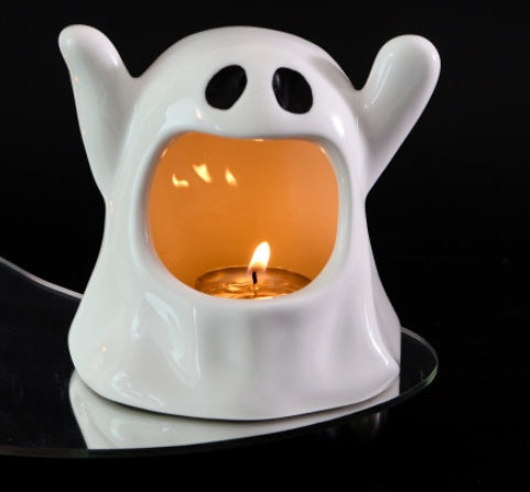 White ceramic ghost Halloween ornament candle holder USA