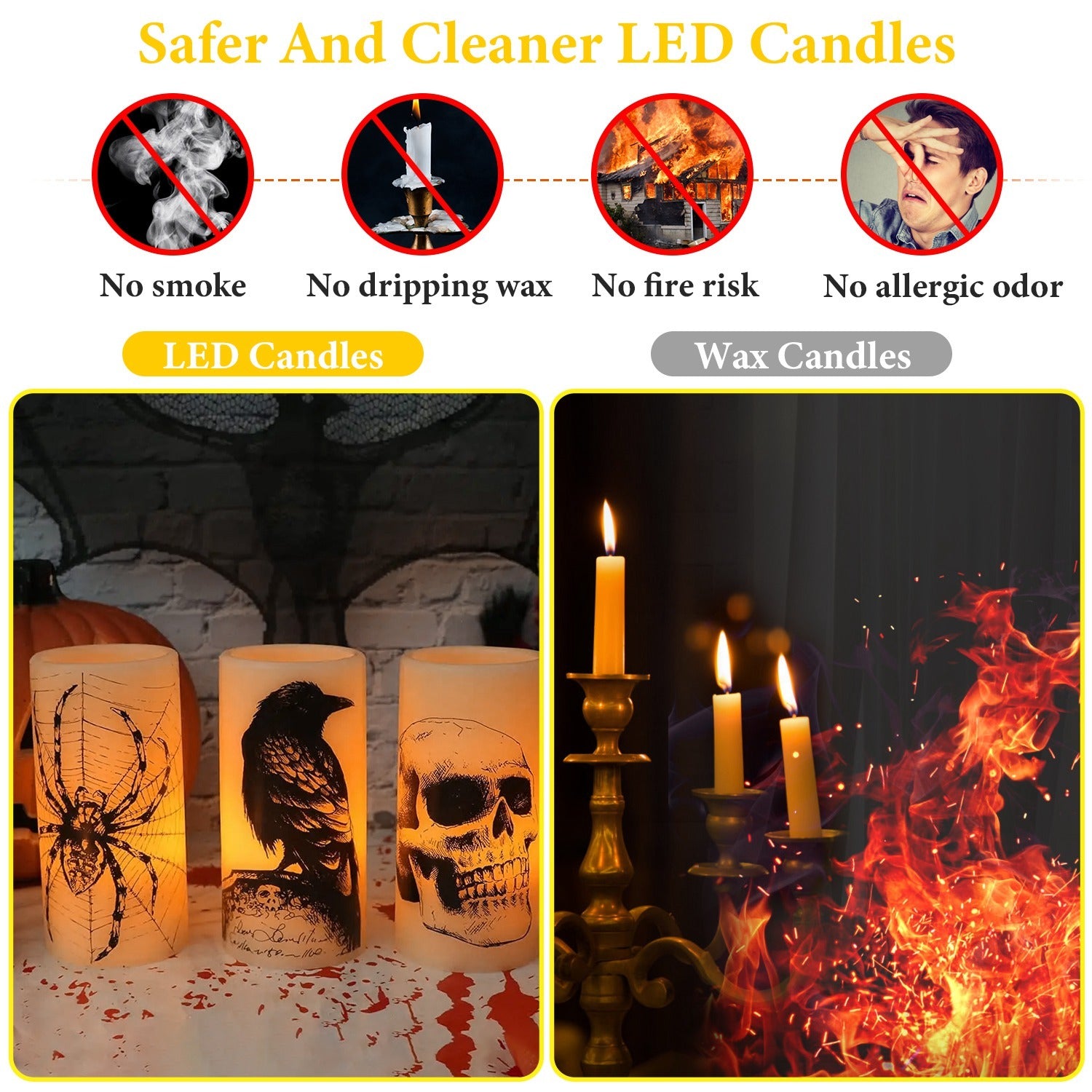 Safe flameless Halloween party décor candles USA