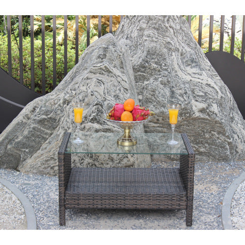 outdoor wicker coffee table with tempered glass top