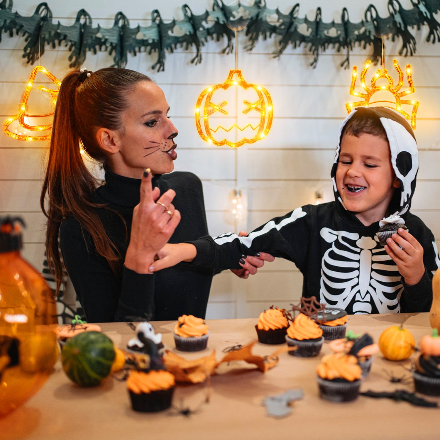 Halloween Pumpkin Window Light Orange LED Hanging