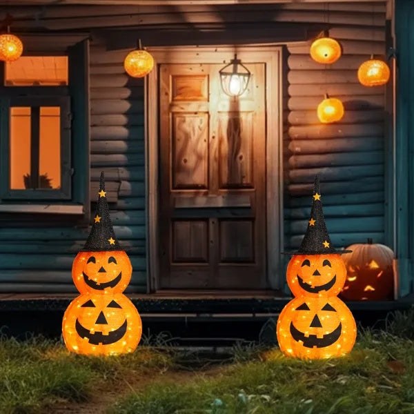 2PCS 3FT Halloween Pumpkin Decorations with 150 LED Lights for Indoor & Outdoor Use – Collapsible Design USA