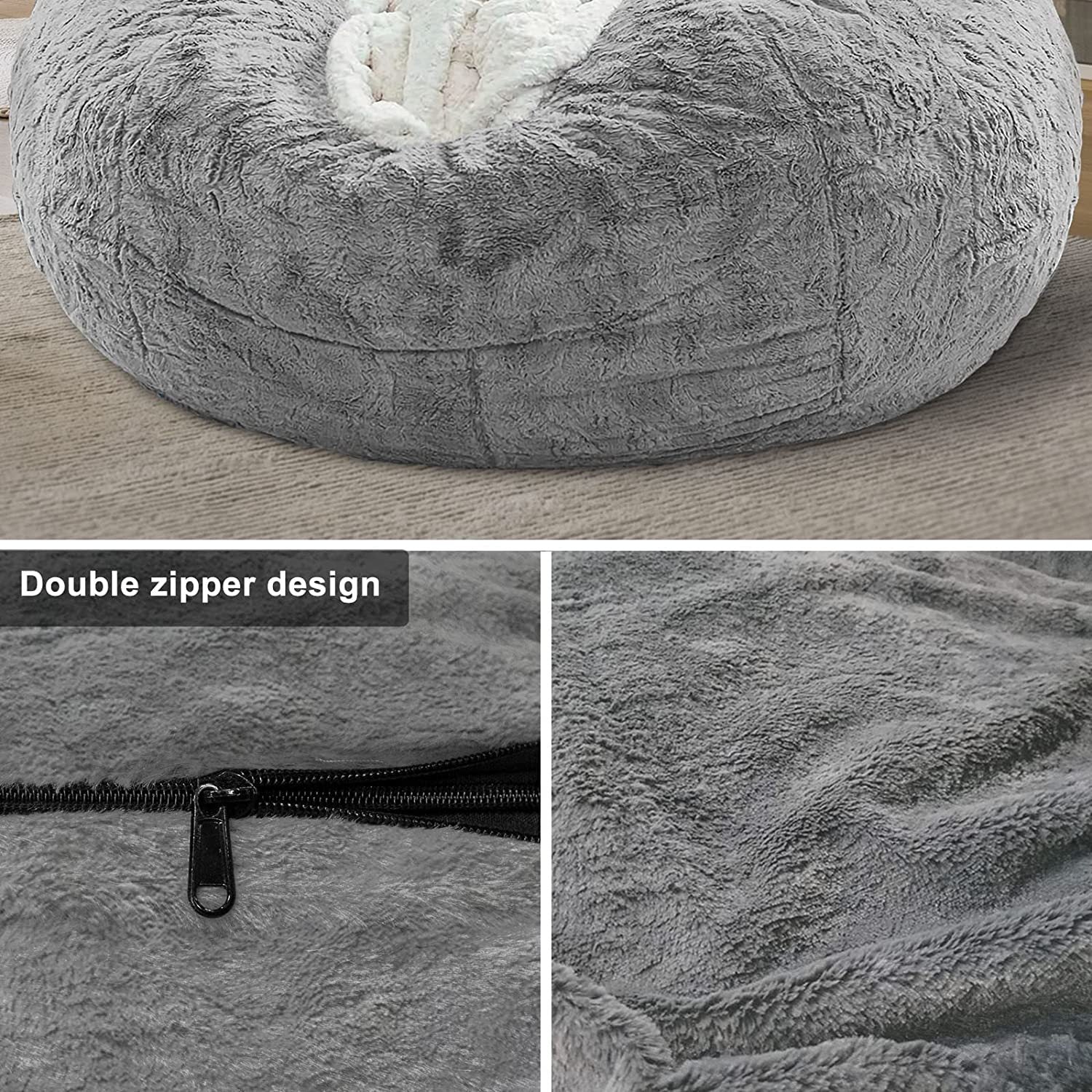 Oversized PV velvet bean bag cover – 6ft round, fast USA shipping

