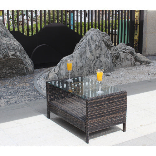 outdoor wicker coffee table with tempered glass top