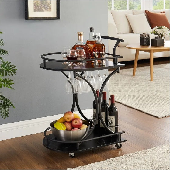 Party Bar Cart with Wine Rack and Glass Holder
