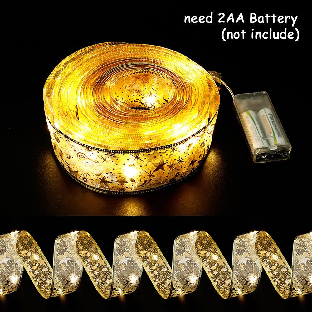 alt="LED Christmas Ribbon Fairy Lights Bow Tie Warm Gold"

