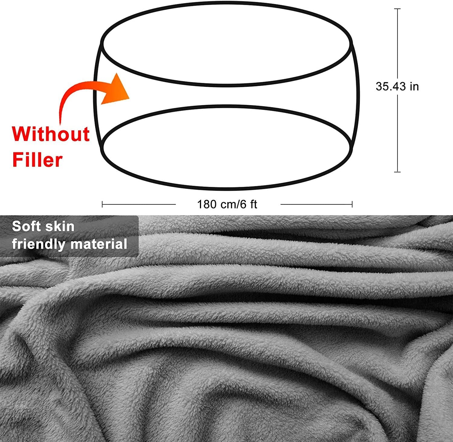Oversized PV velvet bean bag cover – 6ft round, fast USA shipping

