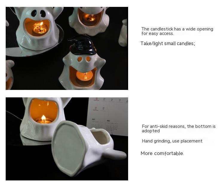 White ceramic ghost Halloween ornament candle holder USA