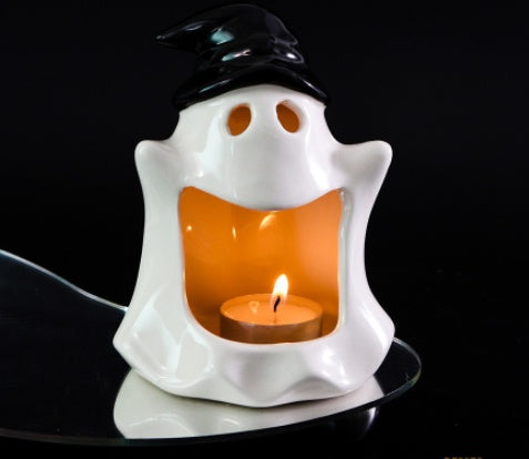 White ceramic ghost Halloween ornament candle holder USA