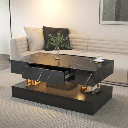 Modern LED coffee table with RGB lights and built-in storage drawer for living room décor – Keeno USA
