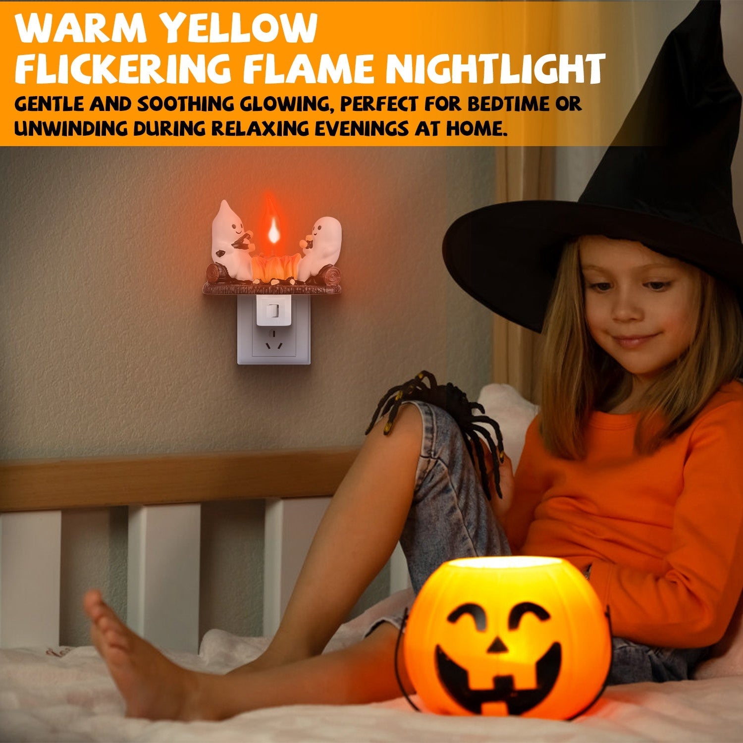 Ghost campfire flickering flame night light for Halloween bedroom decor
USA