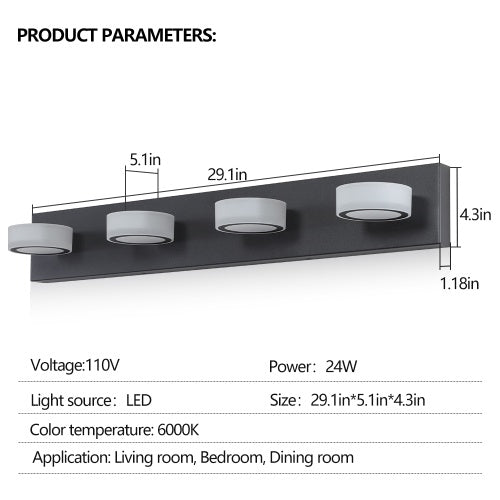 Keeno matte black bathroom vanity LED light with four bulbs

