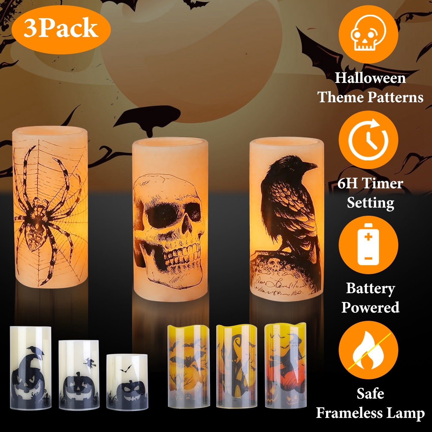 Safe flameless Halloween party décor candles USA